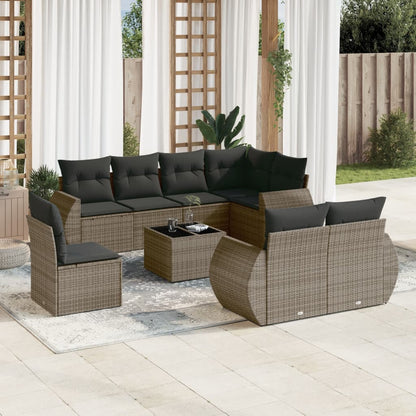vidaXL Salon de jardin 9 pcs avec coussins Résine tressée Gris