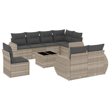vidaXL Salon de jardin 9 pcs avec coussins Gris clair résine tressée