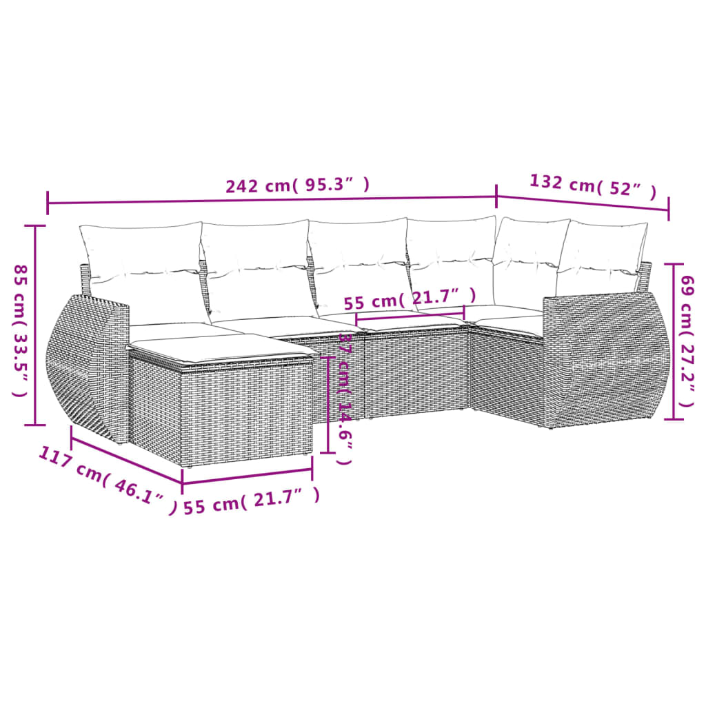 vidaXL Salon de jardin 6 pcs avec coussins beige résine tressée