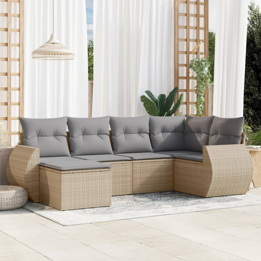 vidaXL Salon de jardin 6 pcs avec coussins beige résine tressée