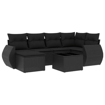 vidaXL Salon de jardin 7 pcs avec coussins Noir Résine tressée