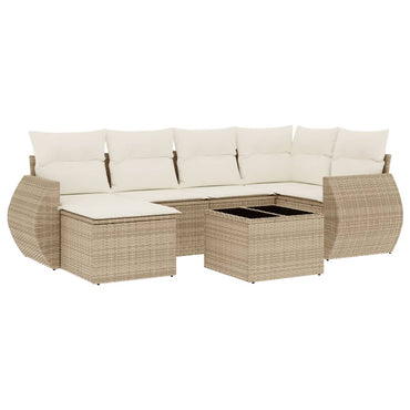 vidaXL Salon de jardin 7 pièces avec coussins en résine tressée beige
