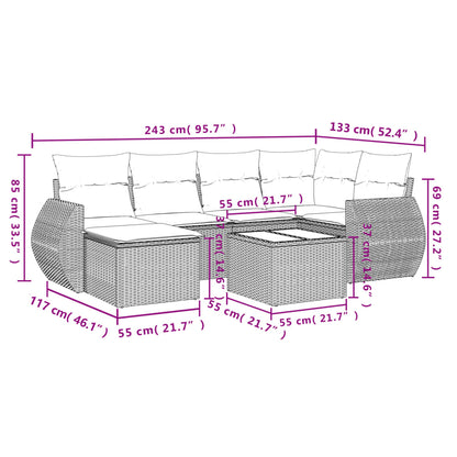 vidaXL Salon de jardin 7 pièces avec coussins en résine tressée beige
