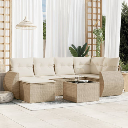 vidaXL Salon de jardin 7 pièces avec coussins en résine tressée beige