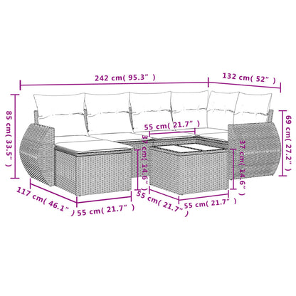 vidaXL Ensemble de canapés de jardin 7 pcs avec coussins Gris Résine tressée