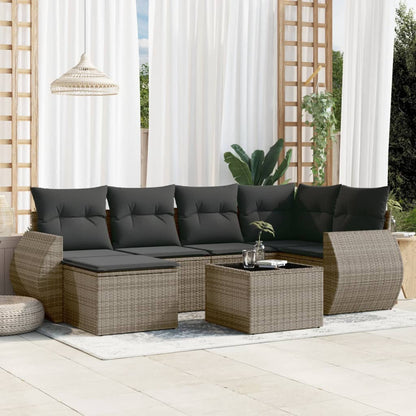 vidaXL Ensemble de canapés de jardin 7 pcs avec coussins Gris Résine tressée