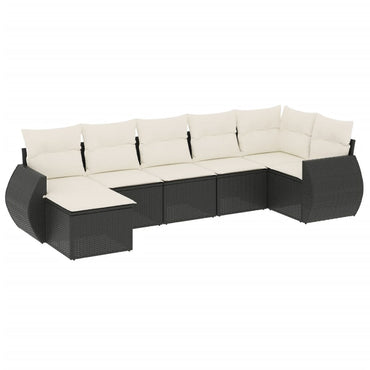 vidaXL Salon de jardin 7 pcs avec coussins Noir Résine tressée