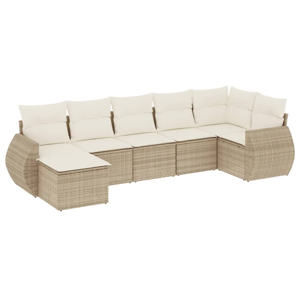 vidaXL Salon de jardin 7 pièces avec coussins en résine tressée beige
