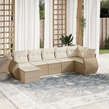 vidaXL Salon de jardin 7 pièces avec coussins en résine tressée beige