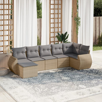 vidaXL Salon de jardin 7 pièces avec coussins en résine tressée beige