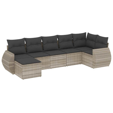vidaXL Salon de jardin 7 pièces avec coussins Gris clair résine tressée