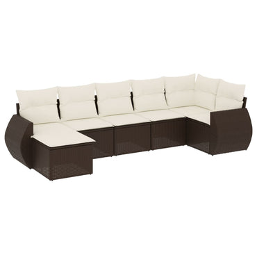 vidaXL 7-tlg. Garten-Sofagarnitur mit Kissen Braun Poly Rattan