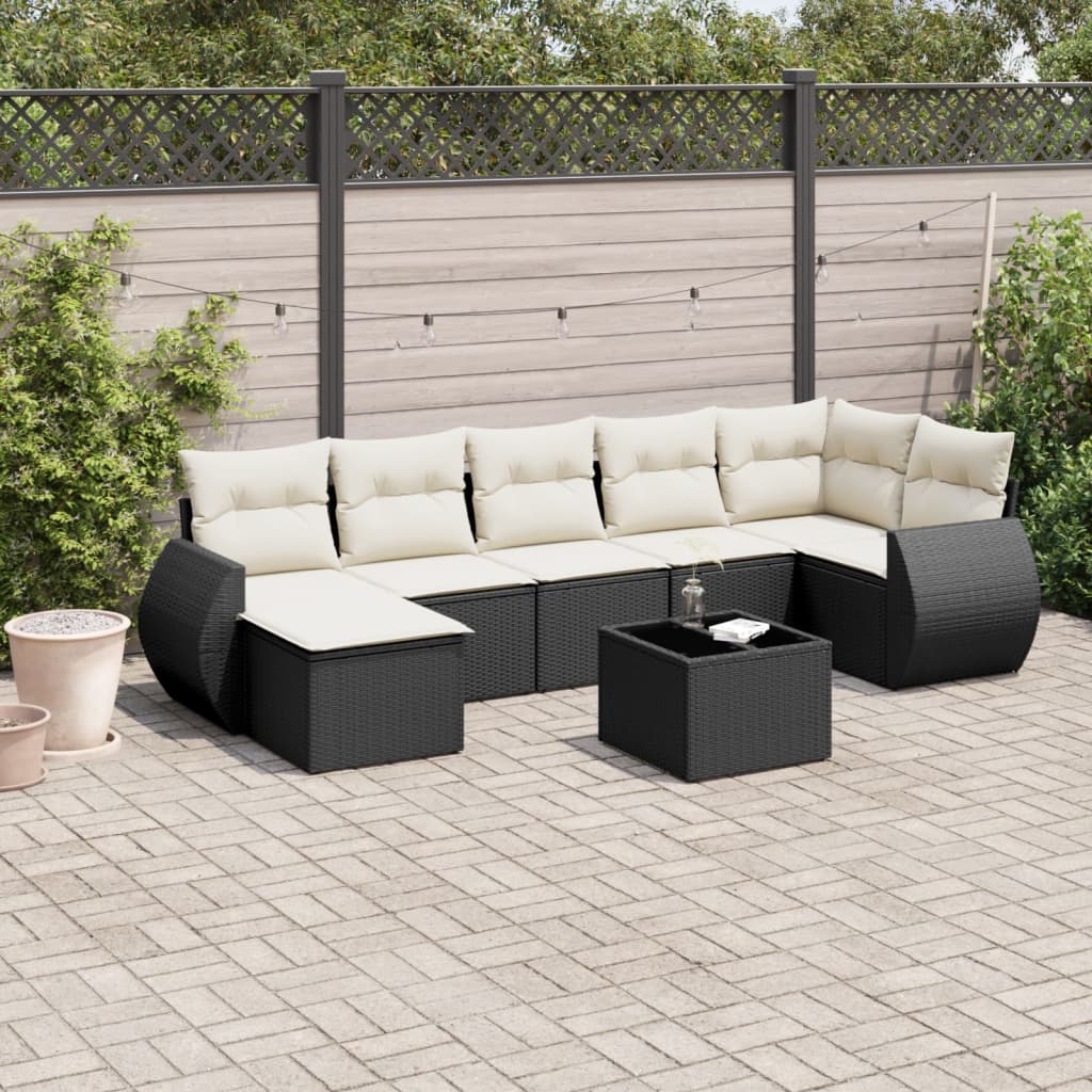vidaXL Ensemble de canapés de jardin 8 pièces avec coussins résine tressée noir