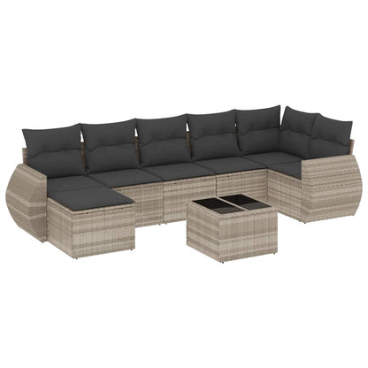 vidaXL Salon de jardin 8 pcs avec coussins Gris clair résine tressée