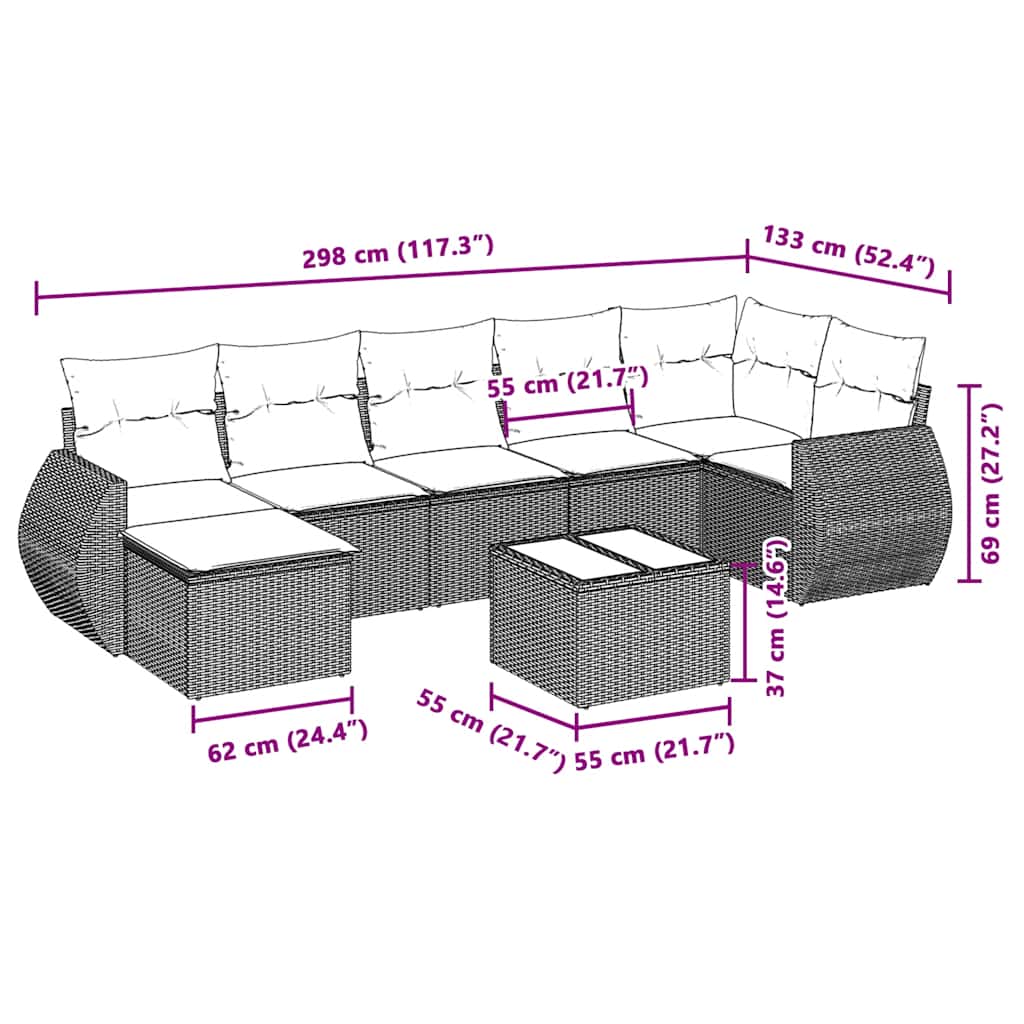 vidaXL Salon de jardin 8 pcs avec coussins Gris clair résine tressée
