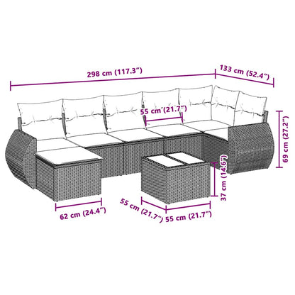 vidaXL Salon de jardin 8 pcs avec coussins Gris clair résine tressée