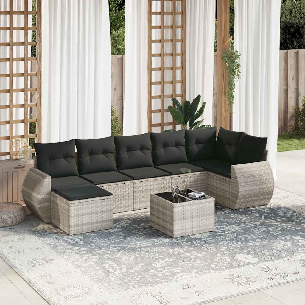 vidaXL Salon de jardin 8 pcs avec coussins Gris clair résine tressée
