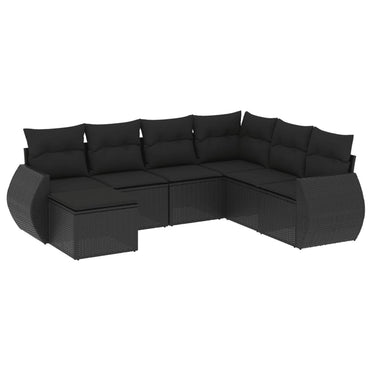 vidaXL Salon de jardin 7 pcs avec coussins Noir Résine tressée