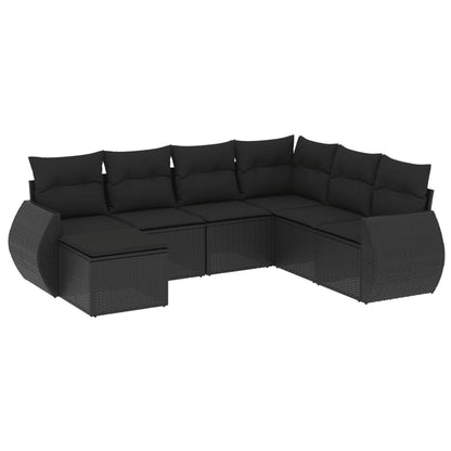 vidaXL Salon de jardin 7 pcs avec coussins Noir Résine tressée
