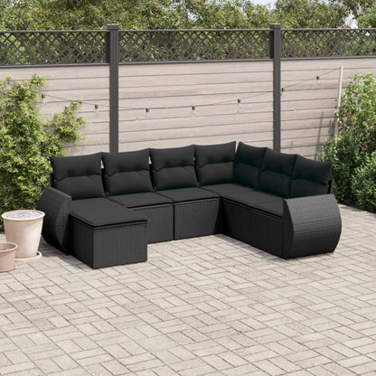 vidaXL Salon de jardin 7 pcs avec coussins Noir Résine tressée