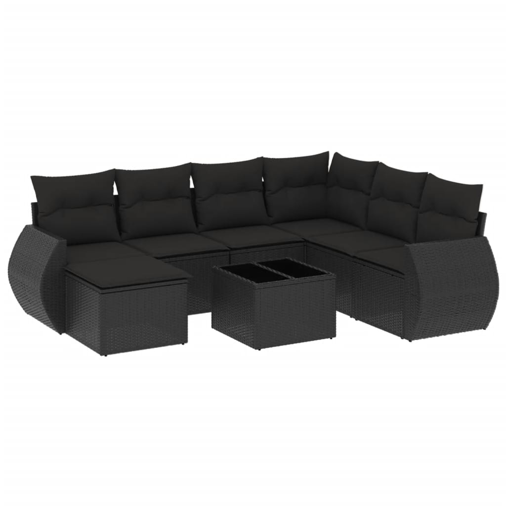 vidaXL Ensemble de canapés de jardin 8 pièces avec coussins résine tressée noir