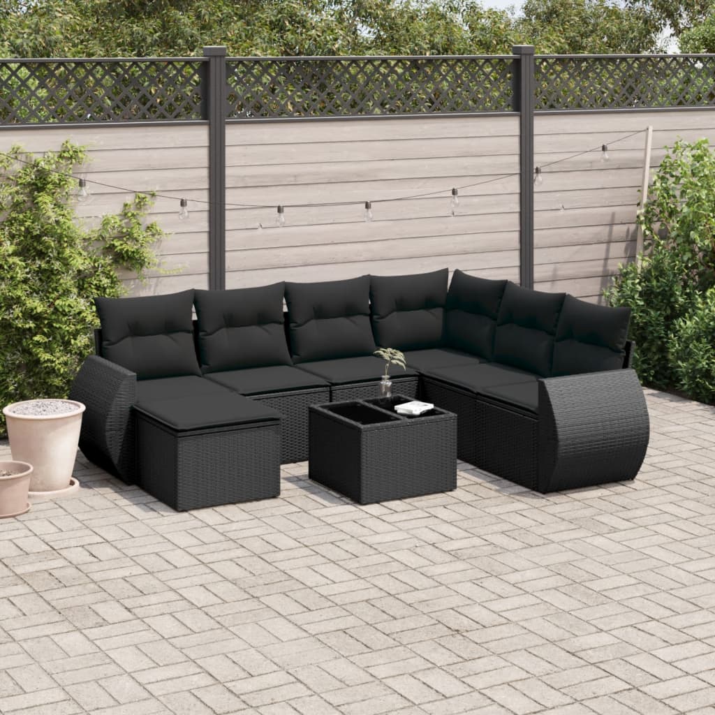 vidaXL Ensemble de canapés de jardin 8 pièces avec coussins résine tressée noir