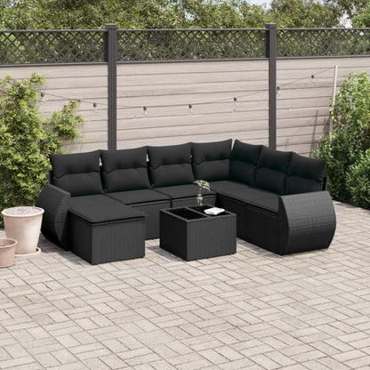 vidaXL Ensemble de canapés de jardin 8 pièces avec coussins résine tressée noir