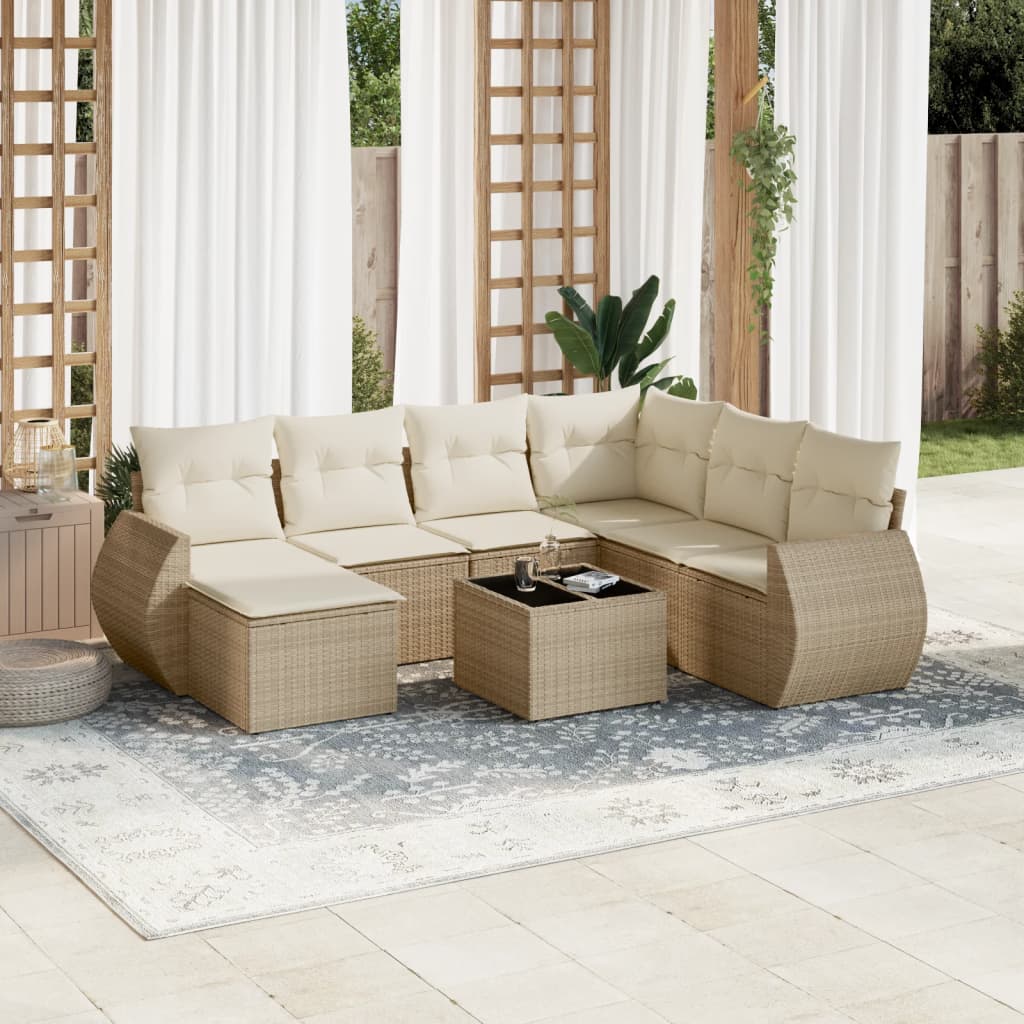 vidaXL Canapé d'angle de jardin 8 pcs avec coussins Résine tressée Beige