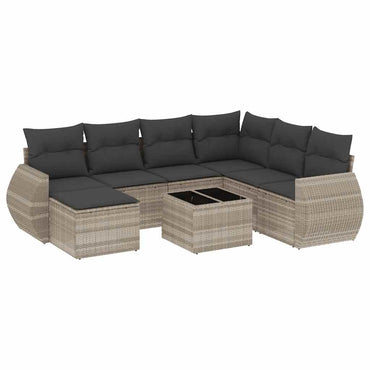 vidaXL 8-tlg. Garten-Sofagarnitur mit Kissen Hellgrau Poly Rattan