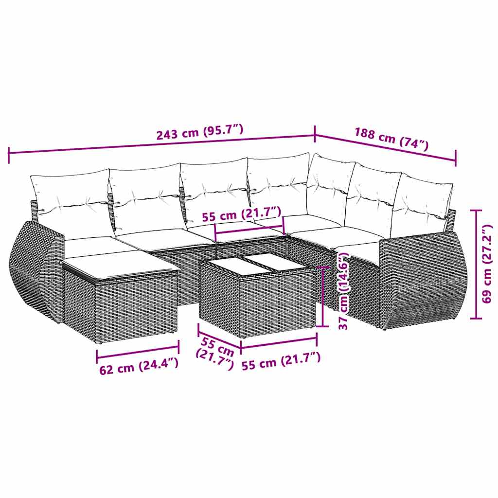 vidaXL Salon de jardin 8 pcs avec coussins Gris clair résine tressée