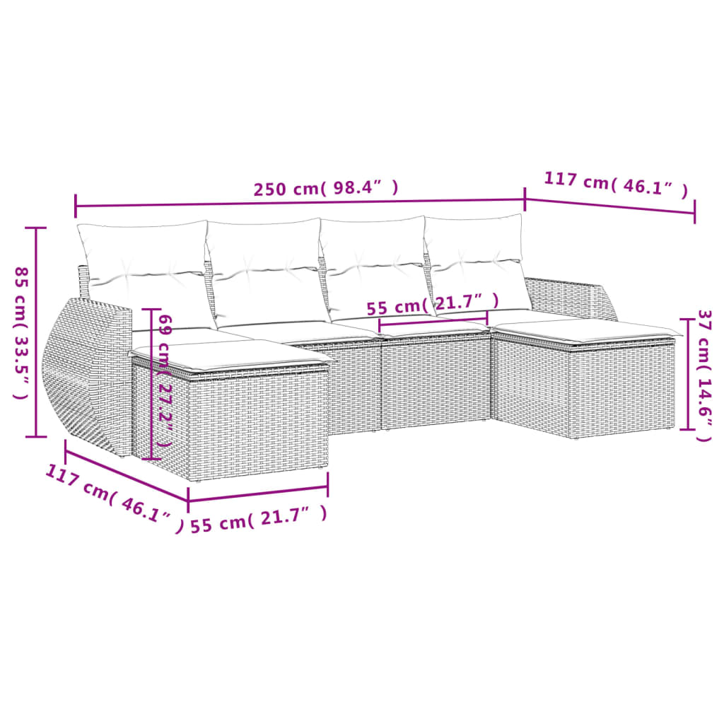 vidaXL Salon de jardin 6 pcs avec coussins beige résine tressée