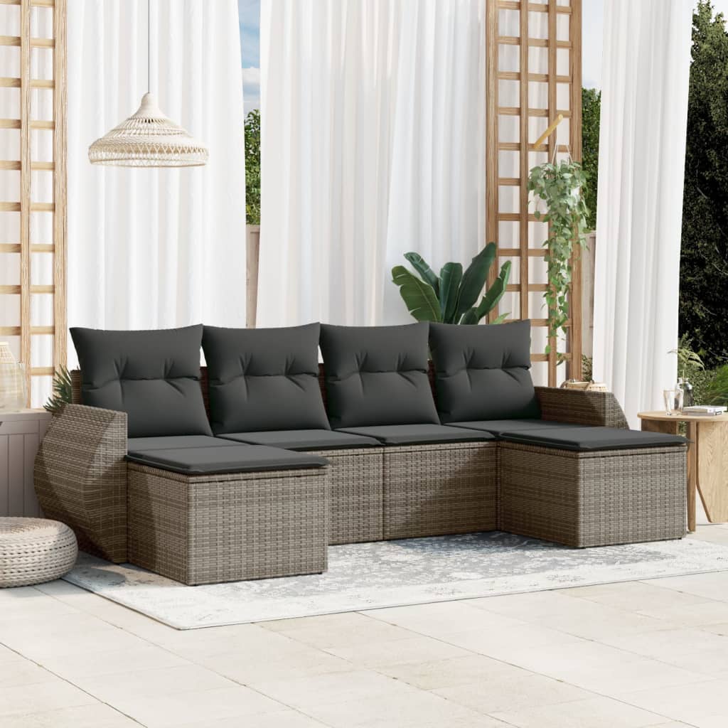 vidaXL Ensemble de canapés de jardin 6 pcs avec coussins gris résine tressée