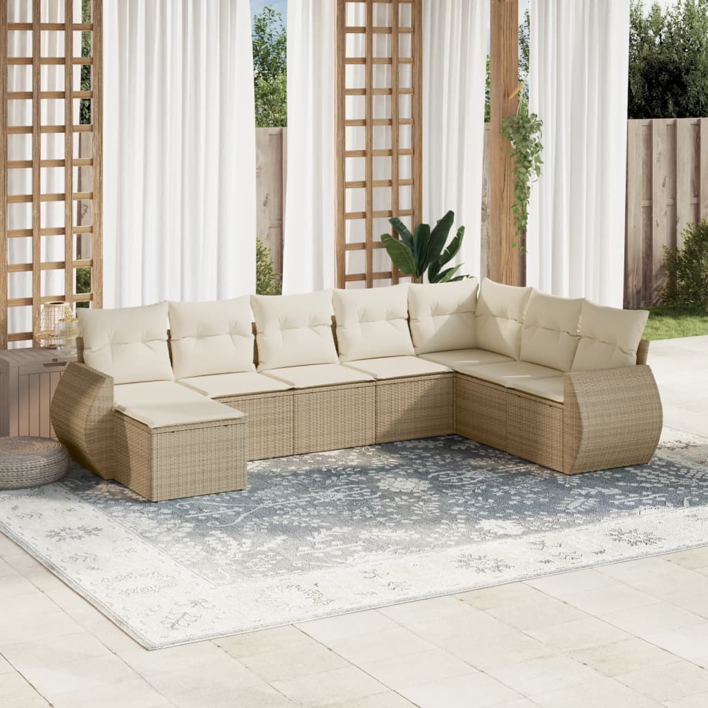vidaXL Canapé d'angle de jardin 8 pcs avec coussins Résine tressée Beige