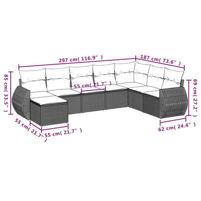 vidaXL 8-tlg. Garten-Sofagarnitur mit Kissen Braun Poly Rattan