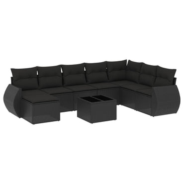 vidaXL Salon de jardin 9 pcs avec coussins Noir Résine tressée
