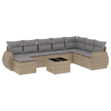 vidaXL Salon de jardin 9 pcs avec coussins Résine tressée Beige