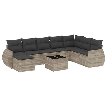 vidaXL Salon de jardin 9 pcs avec coussins Gris clair résine tressée