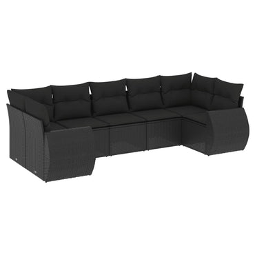 vidaXL Salon de jardin 7 pcs avec coussins Noir Résine tressée