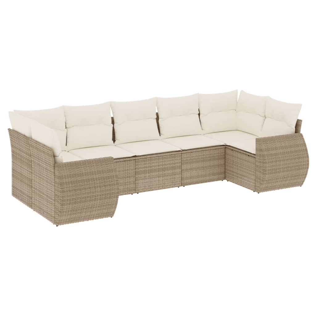 vidaXL Salon de jardin 7 pièces avec coussins en résine tressée beige
