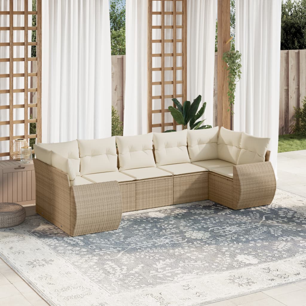 vidaXL Salon de jardin 7 pièces avec coussins en résine tressée beige