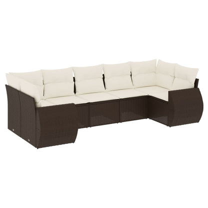 vidaXL 7-tlg. Garten-Sofagarnitur mit Kissen Braun Poly Rattan