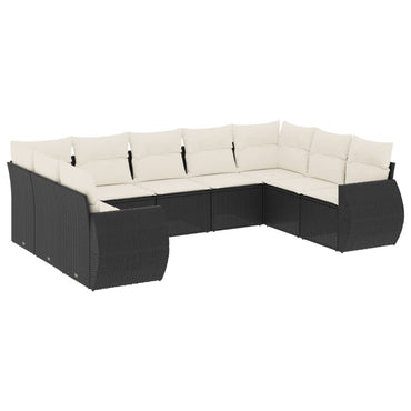 vidaXL Salon de jardin 9 pcs avec coussins Noir Résine tressée