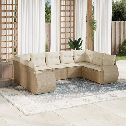 vidaXL Salon de jardin 9 pcs avec coussins Résine tressée Beige