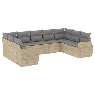 vidaXL Salon de jardin 9 pcs avec coussins Résine tressée Beige