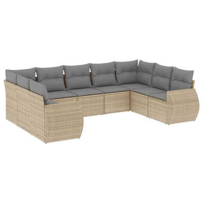 vidaXL Salon de jardin 9 pcs avec coussins Résine tressée Beige