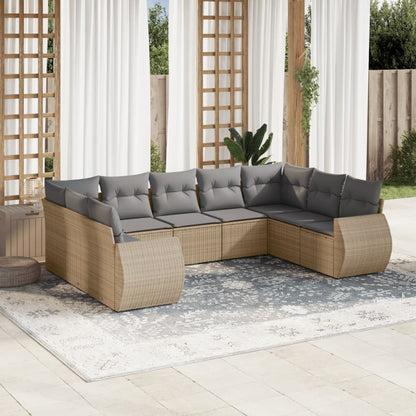 vidaXL Salon de jardin 9 pcs avec coussins Résine tressée Beige