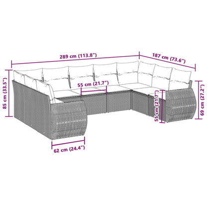 vidaXL 9-tlg. Garten-Sofagarnitur mit Kissen Hellgrau Poly Rattan