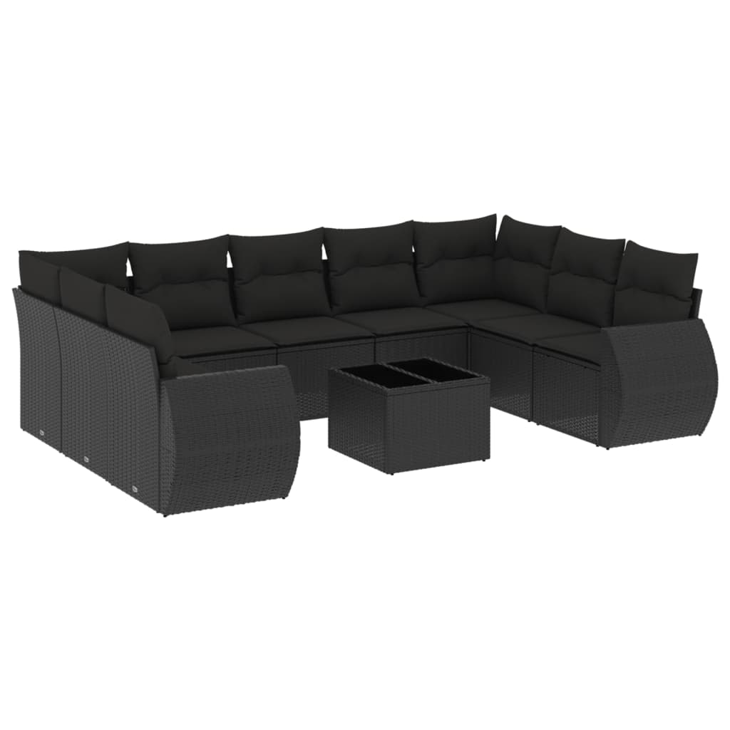 vidaXL Salon de jardin 10 pcs avec coussins Noir Résine tressée