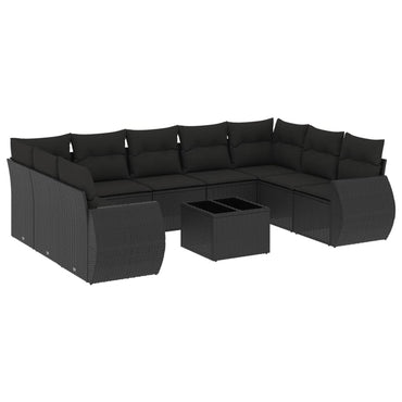 vidaXL Salon de jardin 10 pcs avec coussins Noir Résine tressée