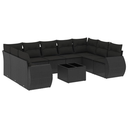 vidaXL Salon de jardin 10 pcs avec coussins Noir Résine tressée